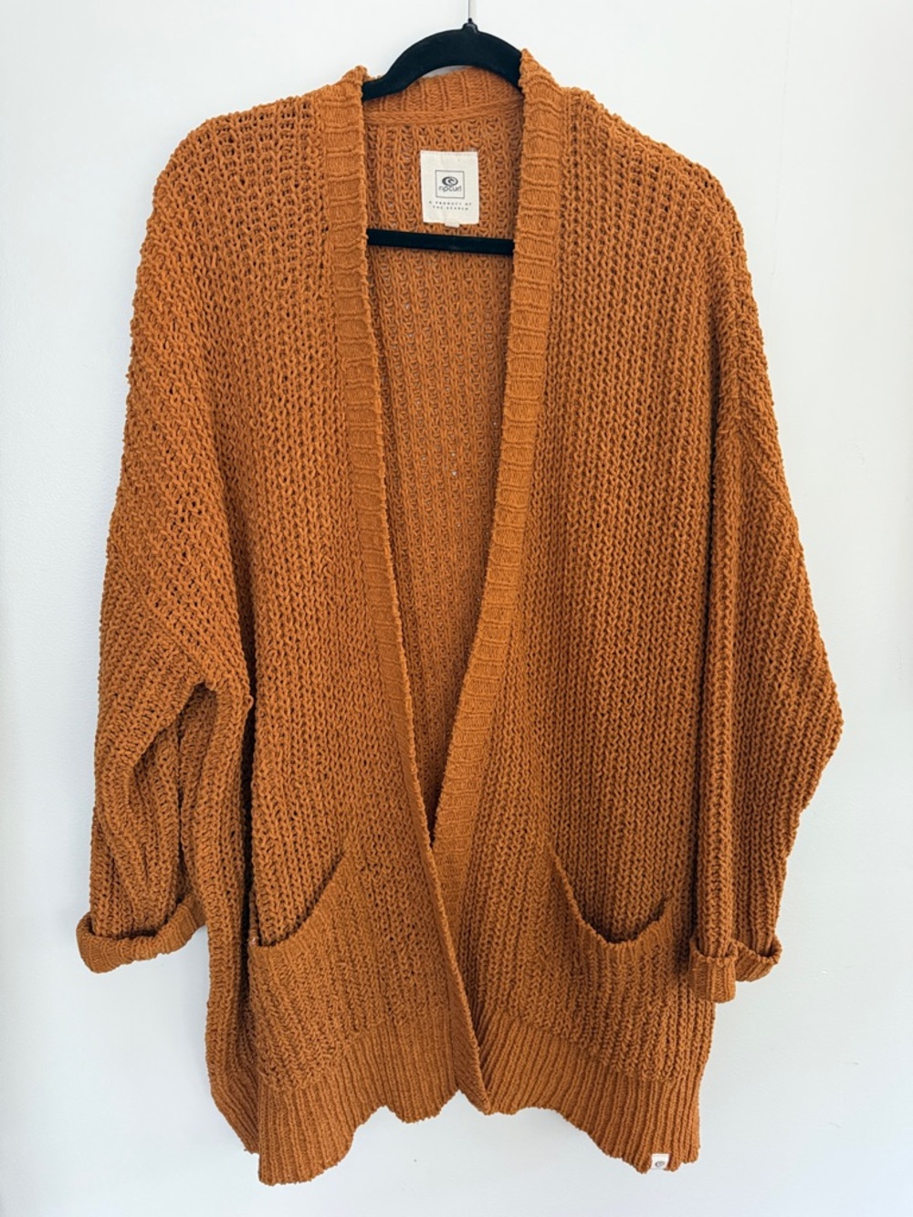 Rip Curl Open-Front Chunky Knit Cardigan - Burnt Orange